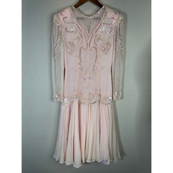 Vintage Twilight Connection Pink Beaded‎ Sequin Dress Silk Size S Flapper Gown - Picture 1 of 15